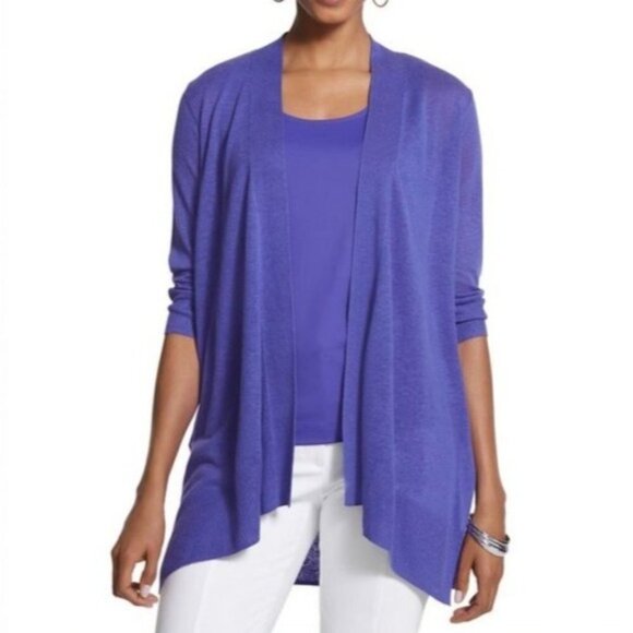 CHICO'S Women's Purple Open-Front Sabrina Layering Cardigan 2 Linen Rayon Blend - Picture 1 of 10